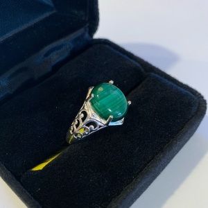 African Malachite sterling silver solitaire ring